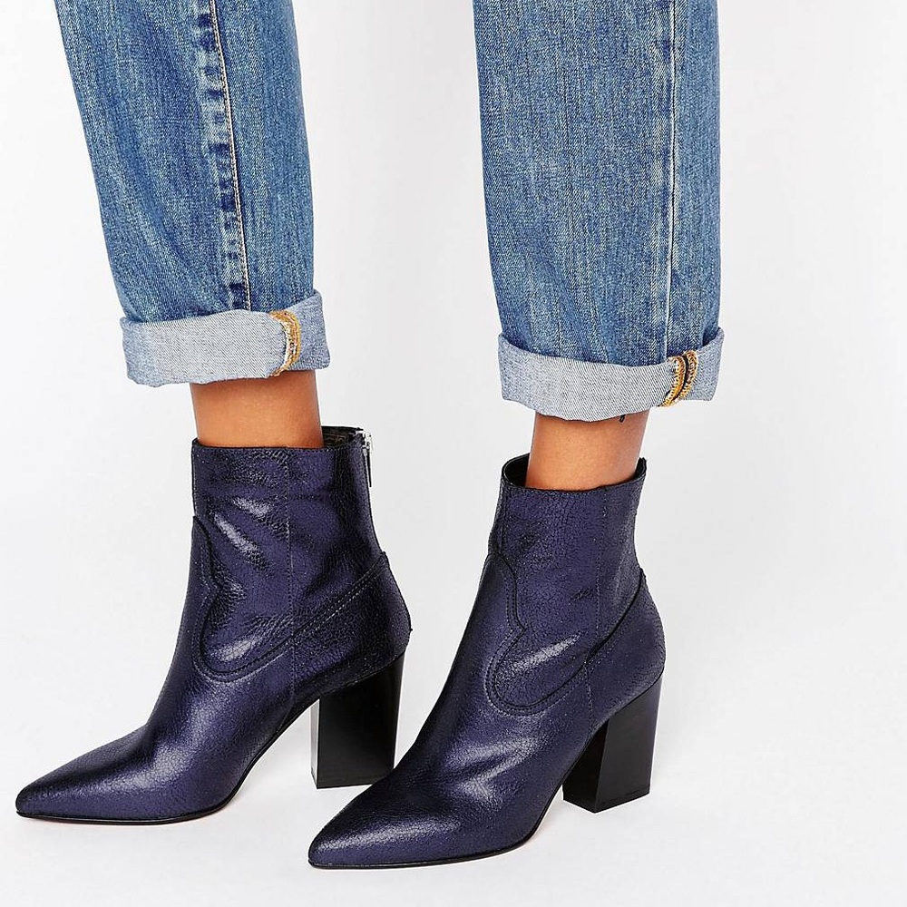 ASOS metallic blue anklet boots western booties size 7